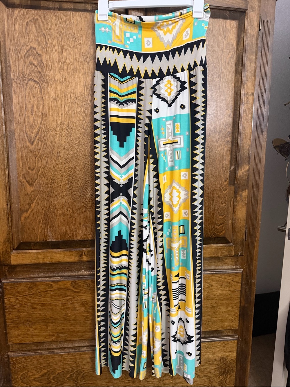 Women’s Printed Wide-Leg Palazzo Pants - Turquoise & Yellow